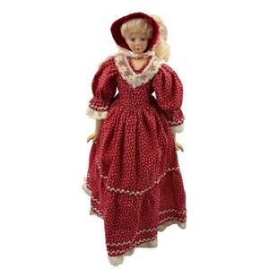 Vintage Porcelain Collectors Doll GWTW Prairie Calico Floral Dress Marked‎ 1991